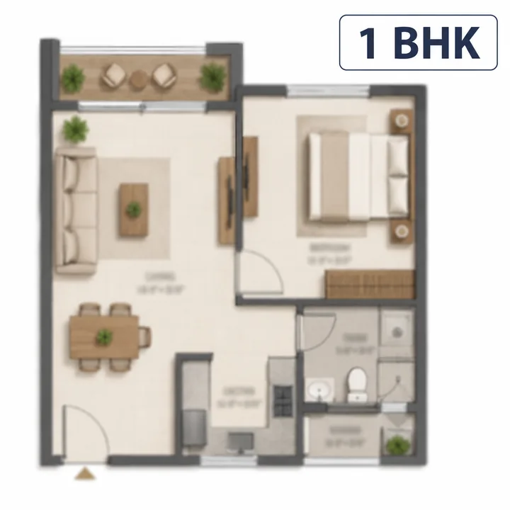 Prestige Forest Edge 1 BHK floor plan layout