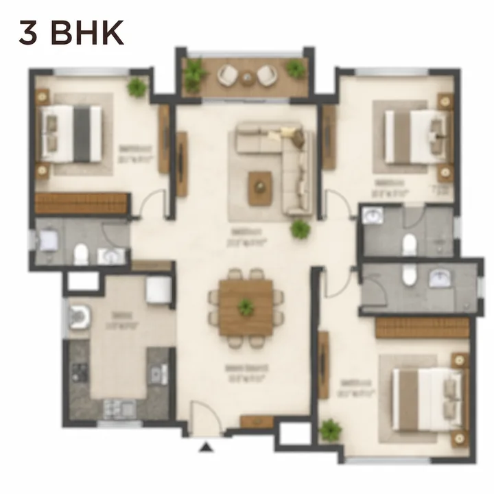 Prestige Forest Edge 3 BHK floor plan layout